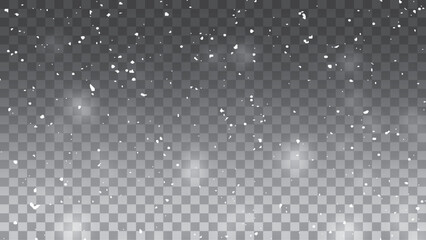 Falling snow on a transparent background. Vector illustration.
