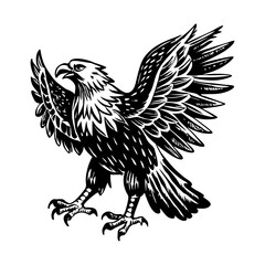 A vintage style illustration of flying eagle