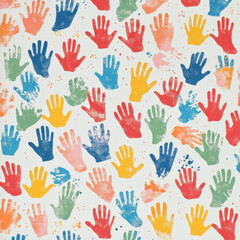 Fototapeta premium Colorful Handprints Art Pattern on White Background for Creativity