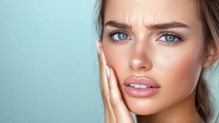 Obraz premium Close-up of Young Woman with Natural Beauty and Expression of Concern