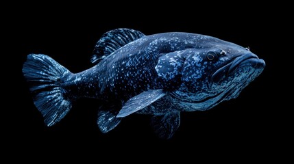 Fototapeta premium A deep-sea coelacanth fish floating alone in the shadows.