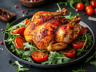 Crispy Roasted Chicken with Fresh Arugula and Tomatoes