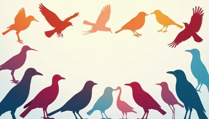 Fototapeta premium Diverse bird silhouettes, creatively arranged, promoting bird conservation , wildlife, protection, vector graphics