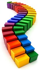 Colorful Staircase of Rectangular Blocks Presenting a Diverse Spectrum of Colors and Perspective View