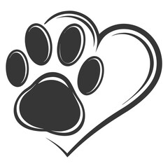 animal love symbol paw print with heart isolated vector