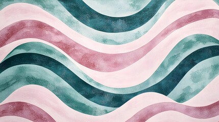 Abstract Wavy Lines and Flowing Curves in Blush and Teal Tones