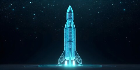 Futuristic Rocket Launching in Cosmic Space with Starry Background