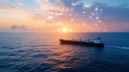 Obraz premium Sunset Cargo Ship Global Network Ocean