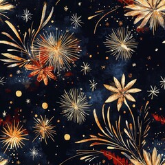 Fototapeta premium Elegant and festive pattern featuring gold stars on a dark background perfect for new year celebrations and events