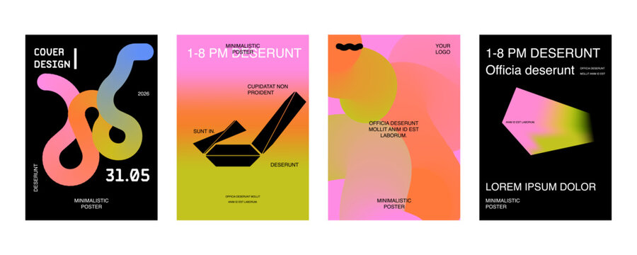 Posters with silhouette minimalistic basic figures, extraordinary graphic assets of geometrical shapes swiss style. Modern layout design template.