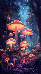 Fototapeta premium Autumn nature reveals the toxic beauty of a fly agaric mushroom, a red and white spotted fungi, growing in the forest grass