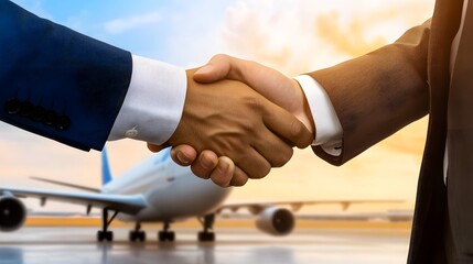 Business Partnership Agreement at Airport with Airplane Background