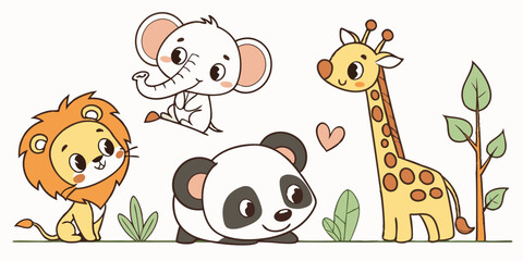 Cute Baby Animals Vector Set – Adorable Cartoon Wildlife Illustrations for Kids & Nursery