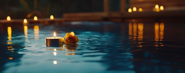 Serene Floating Candlelight Rose in Spa Pool