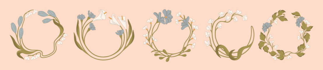 Hand-Drawn Floral Wreaths. Decorative element. Vector.