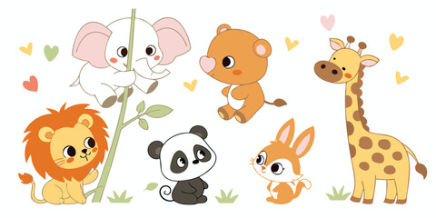 Cute Baby Animals Vector Set – Adorable Cartoon Wildlife Illustrations for Kids & Nursery