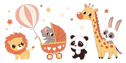 Cute Baby Animals Vector Set – Adorable Cartoon Wildlife Illustrations for Kids & Nursery