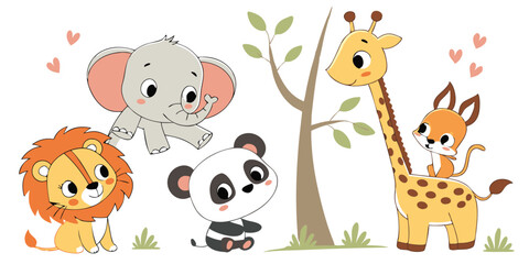 Obraz premium Cute Baby Animals Vector Set – Adorable Cartoon Wildlife Illustrations for Kids & Nursery
