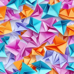 Obraz premium A stunning array of colorful origami paper showcasing diverse patterns in a unique seamless background wallpaper
