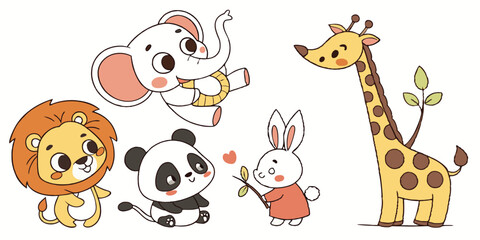 Cute Baby Animals Vector Set – Adorable Cartoon Wildlife Illustrations for Kids & Nursery