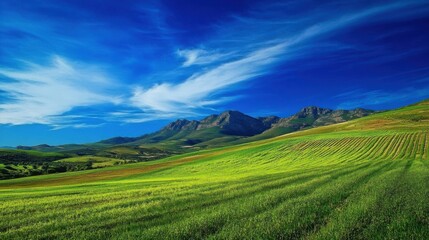 Obraz premium Stellenbosch Vineyards in Spring: Capturing the Vibrant Blues and Greens of the Season