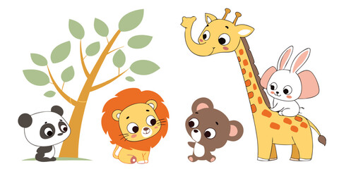 Naklejka premium Cute Baby Animals Vector Set – Adorable Cartoon Wildlife Illustrations for Kids & Nursery