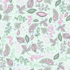 seamless pattern unique hand drawn abstract leaves