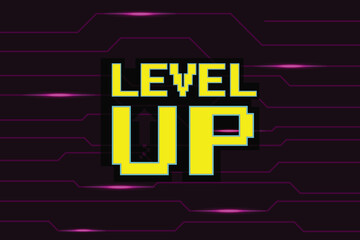 LEVEL UP. pixel art .8 bit game. retro video game. for game assets in vector illustrations.