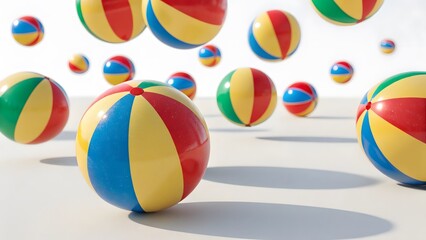 Colorful Beach Balls Floating and Bouncing Against a Bright Background