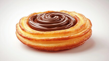 Fototapeta premium Delicious Churro with Rich Chocolate Swirl on White Background