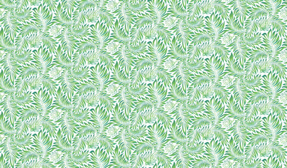 Seamless monochrome green and white pattern of abstract leaves and branches. Tropical pattern, palm leaves seamless vector floral background.