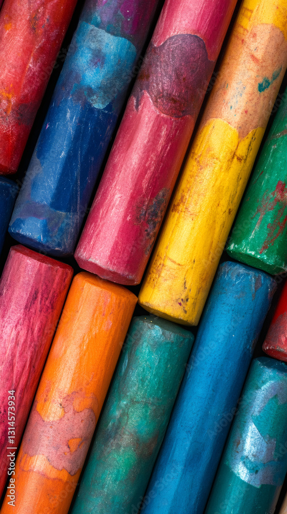 Poster Oil pastels lying diagonally, creating vibrant textured pattern emphasizing artistic creativity and design potential