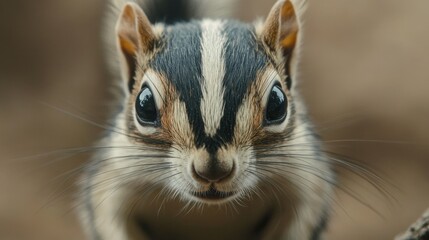 Obraz premium Close-up view of a curious squirrel looking directly at the camera.