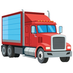 Big Red Semi Truck with Blue Cargo Trailer Illustration