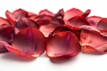 Beautiful Red Rose Petals on White Background for Romantic Themes, Weddings, and Celebrations