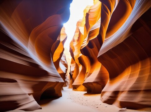 Visitors explore the breathtaking Antelope Canyon in Arizona where sunlight filters through narrow passageways, highlighting the vibrant orange and red sandstone walls
