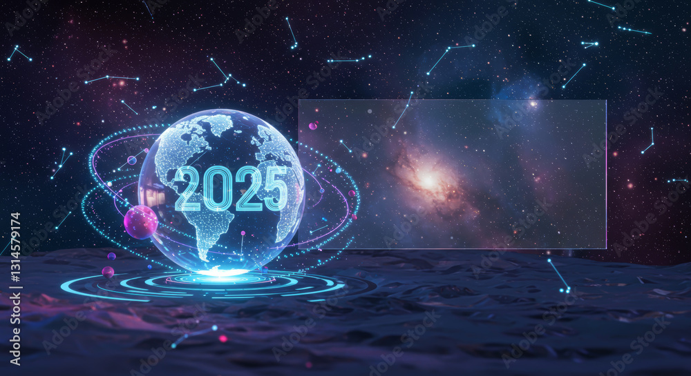 Wall mural a futuristic depiction of earth and outer space in the year twenty twenty five