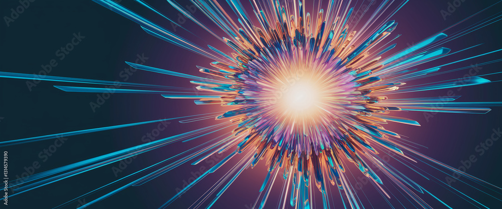 Poster abstract image of vibrant, multicolored, radiating shards creating a burst effect, symbolizing energ