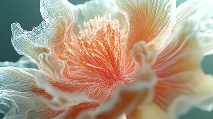 Realistic close-up animation of an advanced hybrid flower with digital veins, pulsing with light and adapting to artificial climate conditions 