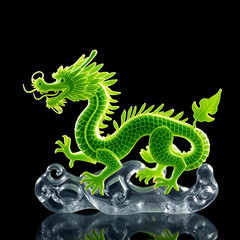 Obraz premium green dragon on black background