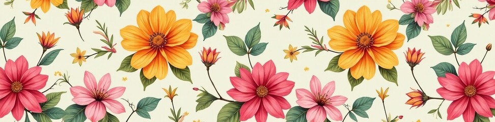 Fototapeta premium Vintage-inspired flower pattern in pastel colors, print, texture, pattern