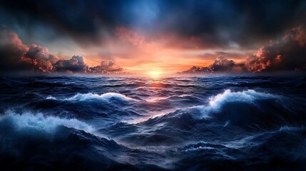 Fototapeta premium Dramatic Sunset Over Stormy Sea