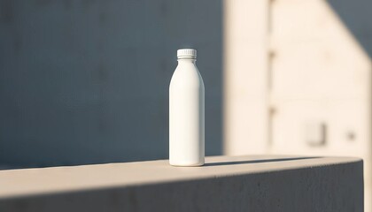 White Minimalist Bottle Mockup. Clean, elegant white bottle positioned on a muted background with dramatic lighting and shadow.