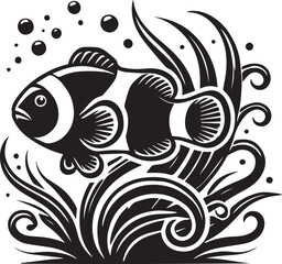 Fototapeta premium Clownfish vector illustration, Clownfish logo vector, Clownfish vector icon, Clownfish Silhouette vector isolated on white background