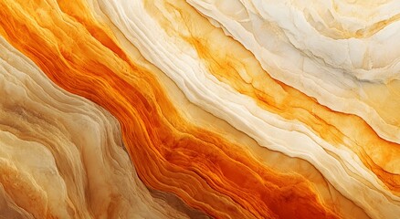 an abstract layered illustration of wavy lines and textures, in warm orange, brown, and beige colors. This artwork evokes a sense of depth and visual intrigue