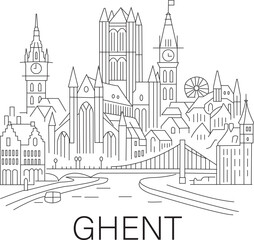 Fototapeta premium Ghent City Line Draw Simple Minimalist 