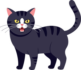Obraz premium Playful black striped cat standing happily with a cheerful expression in flat vector art