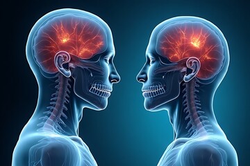 Brain interaction exploration neuropsychology lab digital art scientific environment side view neural connectivity concept