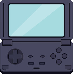Portable handheld gaming console design in flat style showcasing buttons and screen in vector illustration