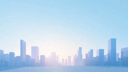Naklejka premium Minimalistic urban landscape showcasing skyscrapers in the distance under a wide clear sky in morning light